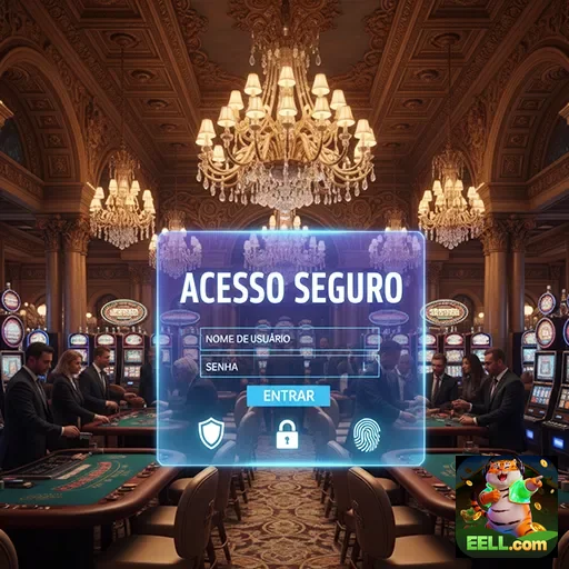 Tela de login para acesso seguro no eell com cassino ao fundo.
