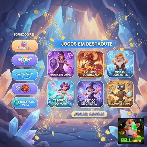 Interface dos jogos em destaque da eell com slots populares.