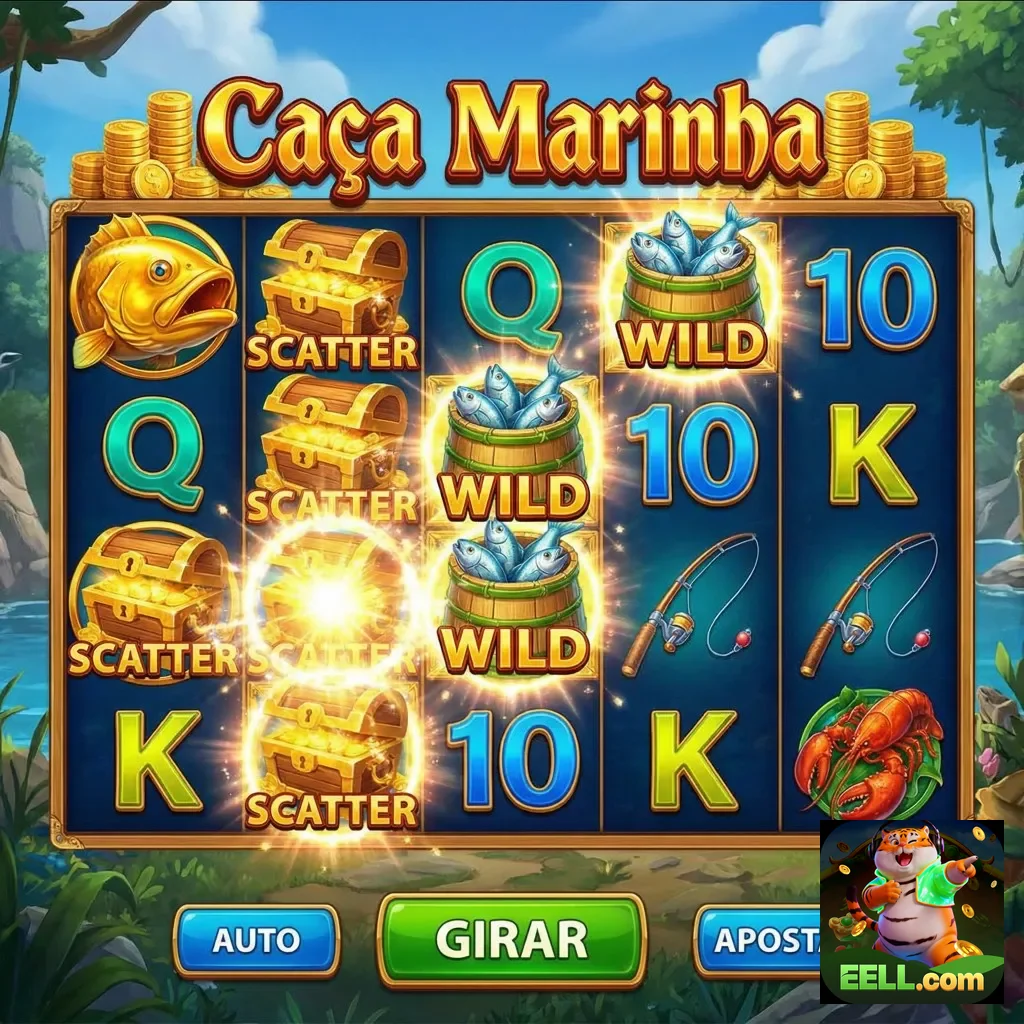 Tela do jogo de slot Caça Marinha no eell com símbolos variados.