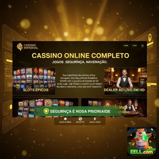 Interface do cassino eell com slots e dealer ao vivo.