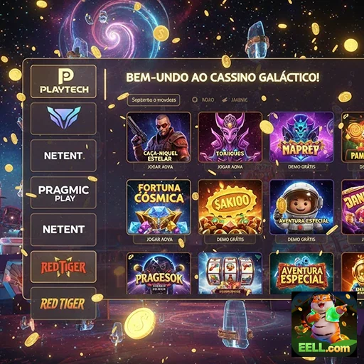 Tela do cassino galáctico da eell com slots e prêmios.
