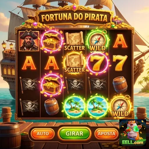 Slot game 'Fortuna do Pirata' no eell com pirata e tesouros.