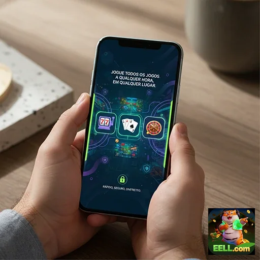 Jogador utilizando o aplicativo eell com slots e suporte VIP.