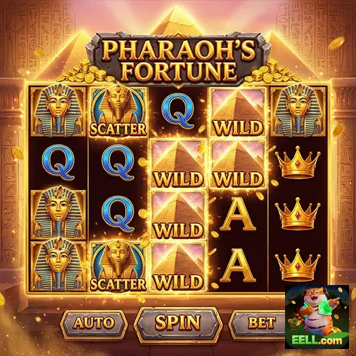 Tela do jogo Pharaoh's Fortune no site eell, destacando símbolos.