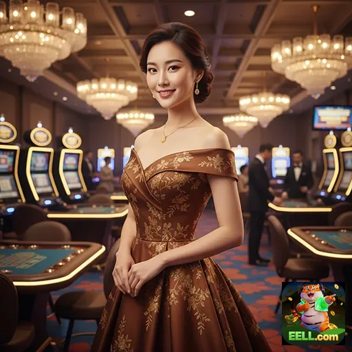 Jogadora VIP na eell em ambiente luxuoso de cassino.