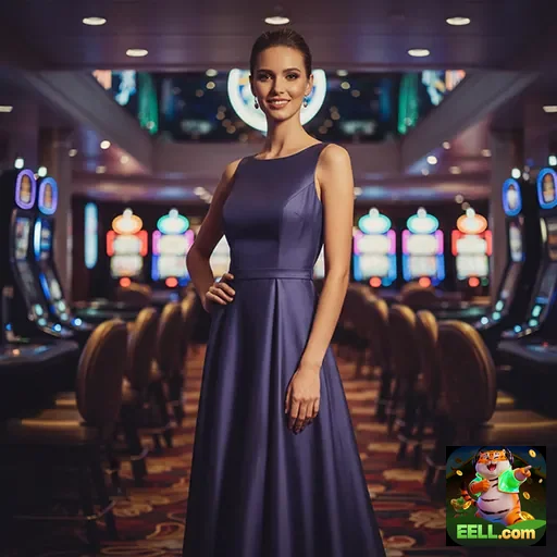 Modelo elegante em cassino, simbolizando serviços VIP da eell.